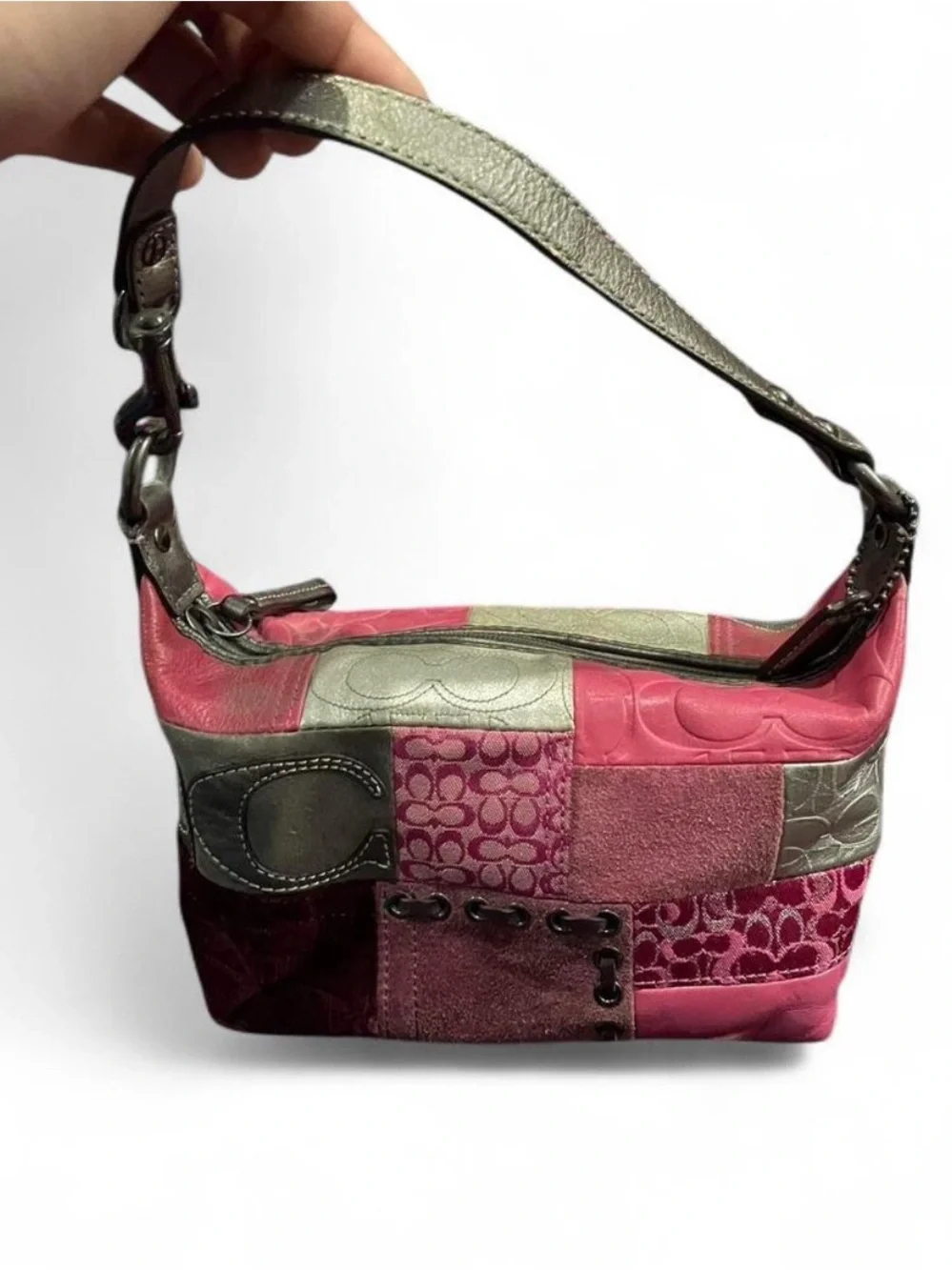 Coach Pink Holiday Patchwork Leather hobo Bag